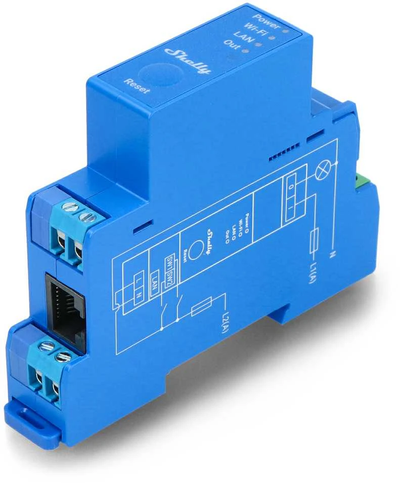 Shelly PRO 1 išmanioji 1 kanalo relė valdoma Wifi LAN ar Bluetooth montuojama ant DIN bėgelio