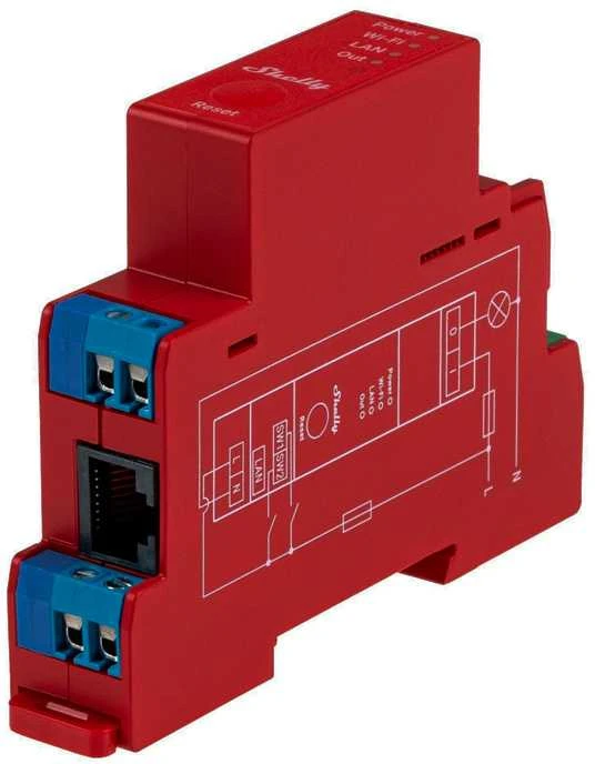 Shelly PRO 1PM išmanioji 1 kanalo relė valdoma Wifi LAN ar Bluetooth montuojama ant DIN bėgelio
