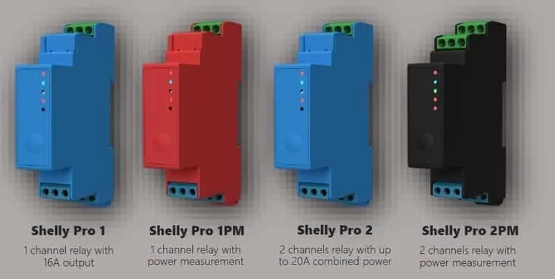 Shelly PRO 2 išmanioji 2 kanalų relė valdoma Wifi LAN ar Bluetooth montuojama ant DIN bėgelio