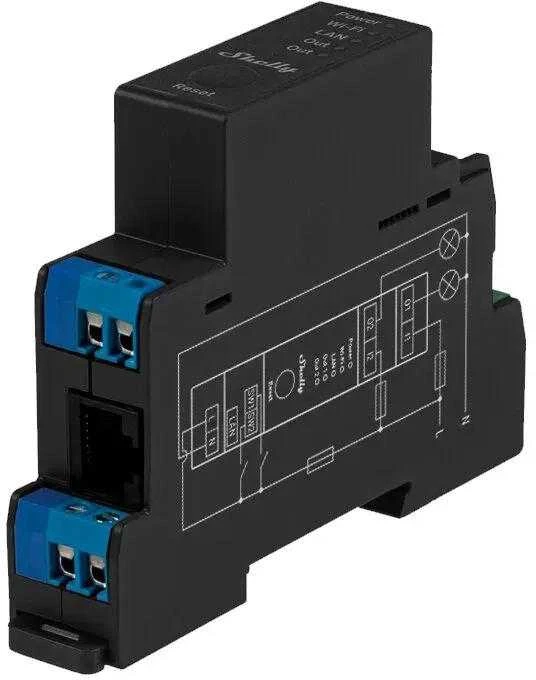 Shelly PRO 2PM išmanioji 2 kanalų relė su elektros sąnaudų matavimu valdoma Wifi LAN Bluetooth montuojama ant DIN bėgelio