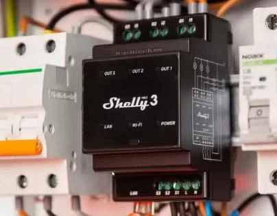 Shelly Pro 3 išmanioji 3 kanalų 3 fazių relė su Wi-Fi, LAN ir Bluetooth ryšiu
