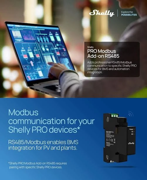 Shelly Pro Modbus Add-on RS485 išplėtimo modulis Pro įrenginiams