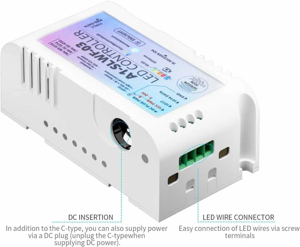 SMLIGHT A1-SLWF-03 Adresuojamos LED juostos valdiklis WLED ESP32