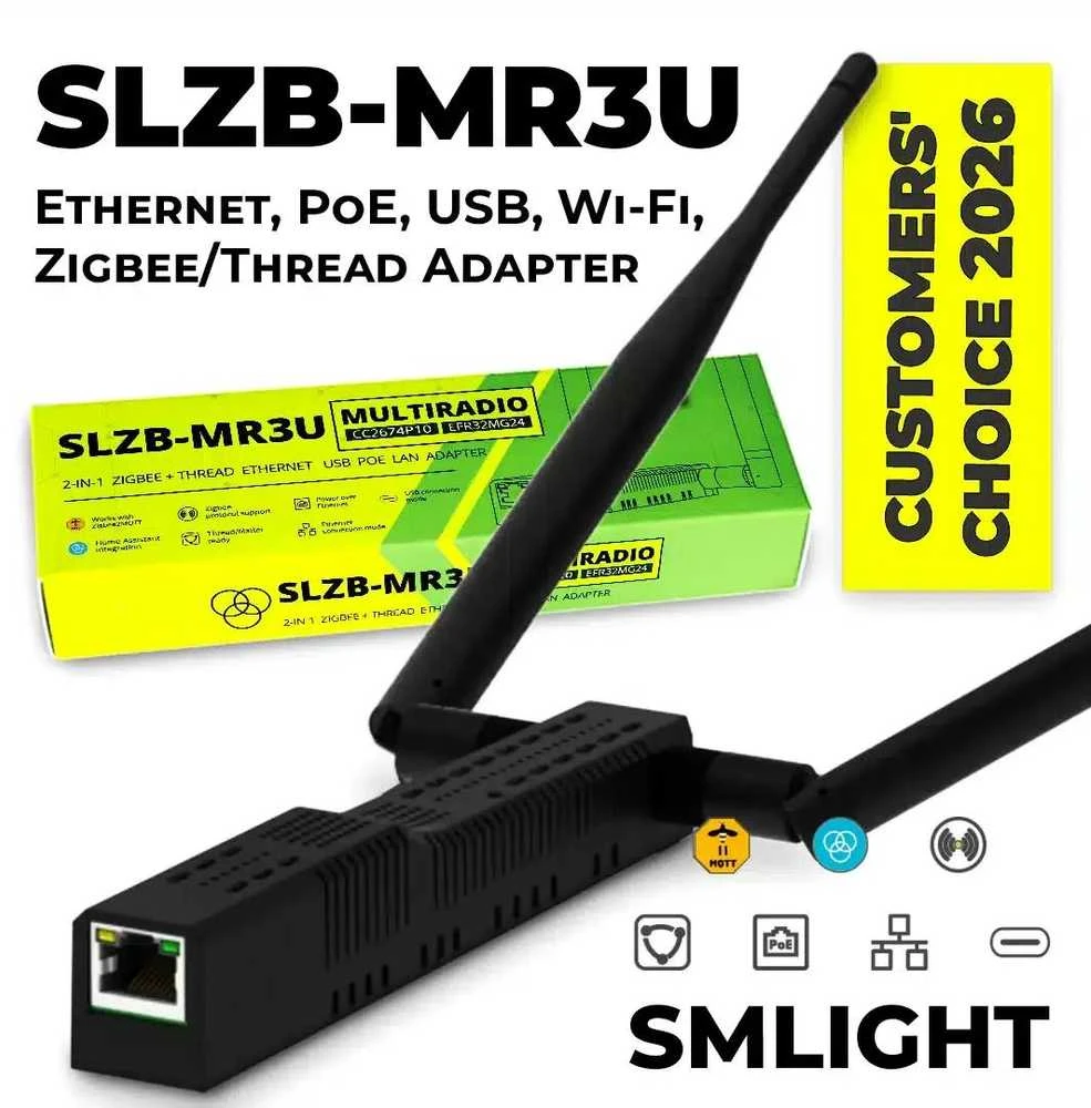 SMLIGHT SLZB-MR3U – Zigbee ir Thread (Matter) LAN / PoE / USB / Wi-Fi adapteris (CC2674P10 + EFR32MG24)
