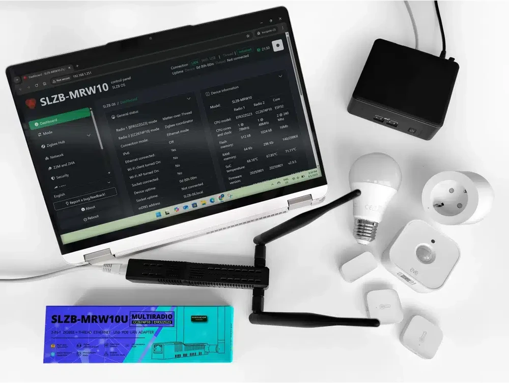 SMLIGHT SLZB-MRW10U – MultiRadio Zigbee / Thread (Matter) + Z-Wave Ethernet PoE adapteris