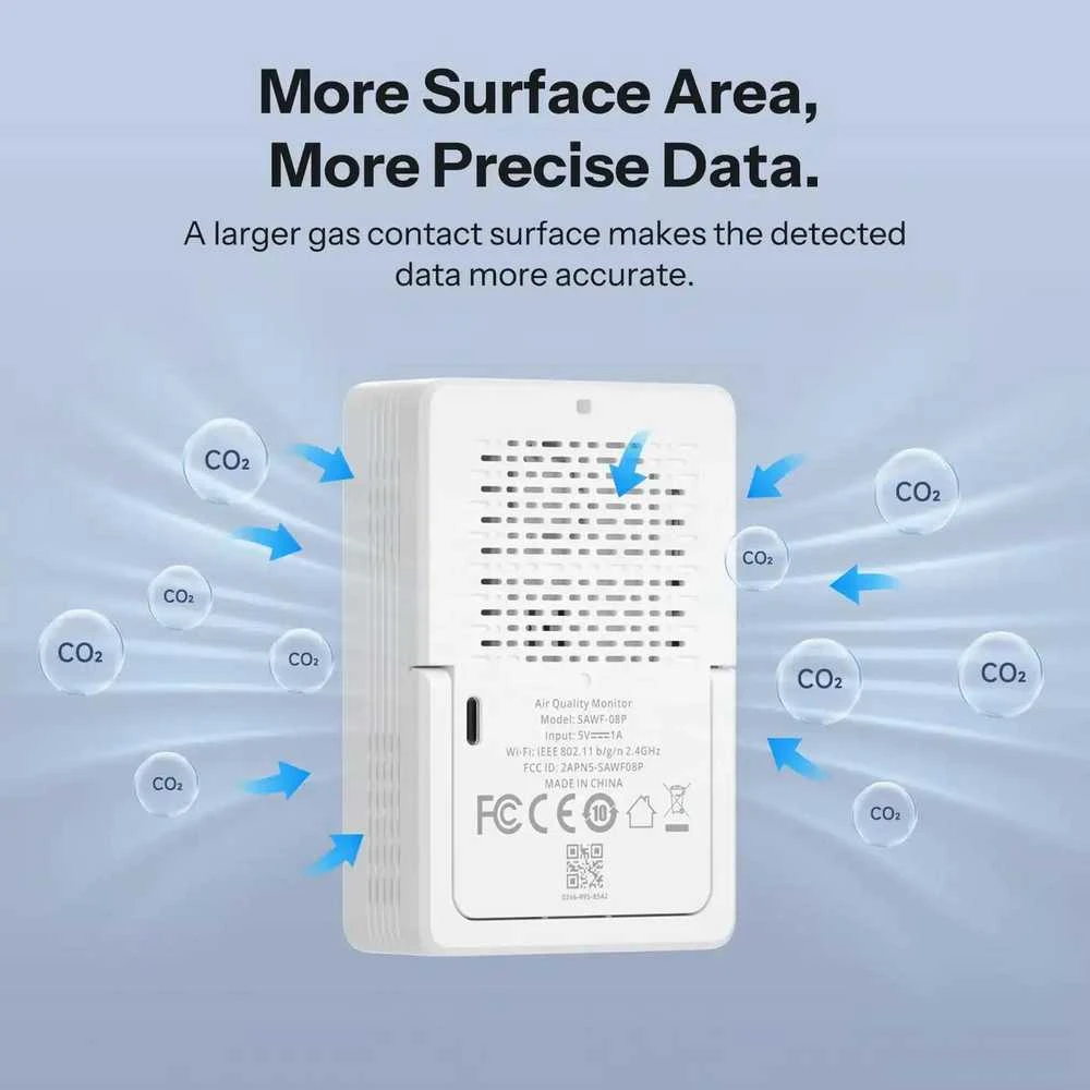 Sonoff AirGuard CO2 SAWF-08P Wifi temperatūros drėgmės ir CO2 sensorius, palaiko Matter