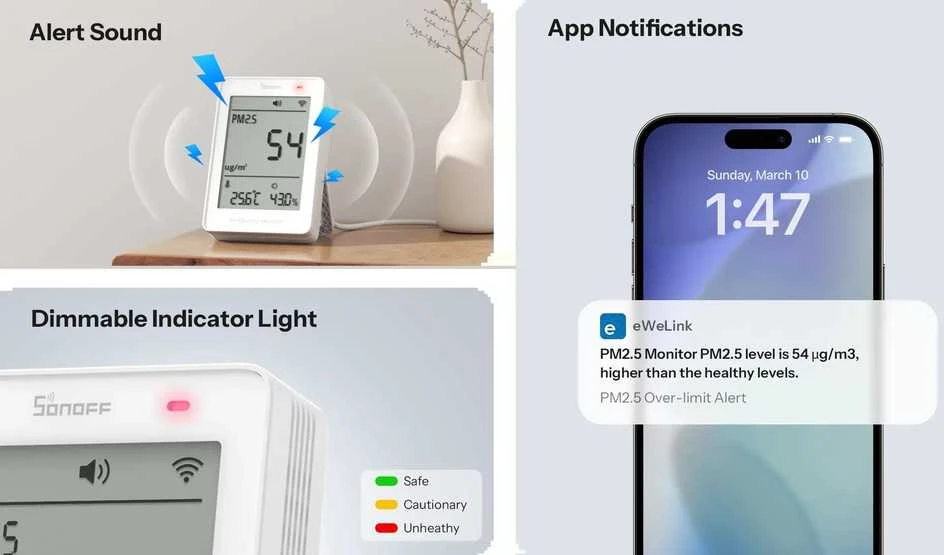 Drėkintuvas Sonoff AirGuard PM2.5 Wi-Fi oro kokybės sensorius, palaiko Matter