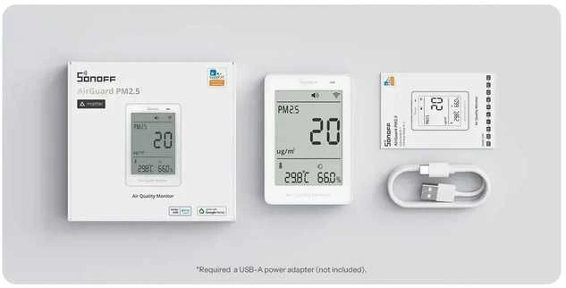 Drėkintuvas Sonoff AirGuard PM2.5 Wi-Fi oro kokybės sensorius, palaiko Matter