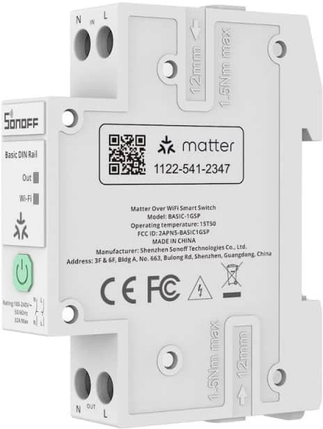 SONOFF Basic 1GSP išmanioji Wi-Fi DIN bėgelio relė 32A