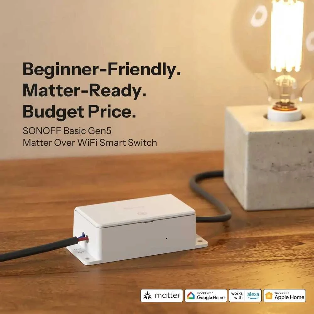 „Sonoff Basic R5 Gen5“ išmanusis WiFi jungiklis (10A, „Matter“)