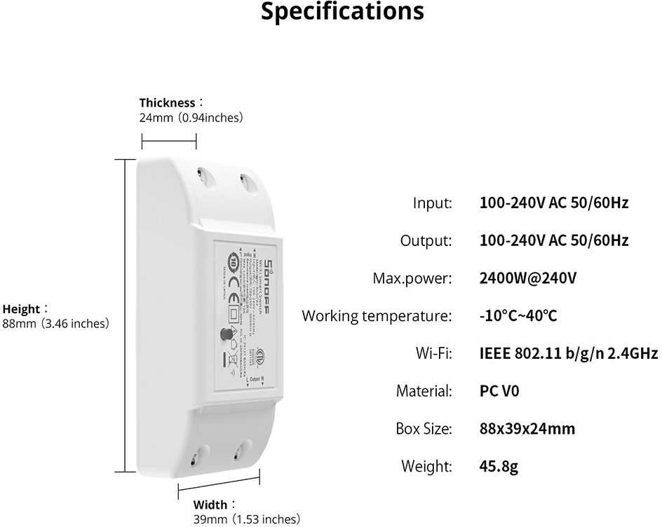 Sonoff BASICR4 Wifi + Bluetooth 10A relė