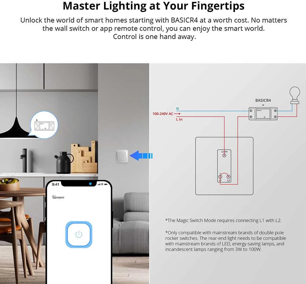 Sonoff BASICR4 Wifi + Bluetooth 10A relė