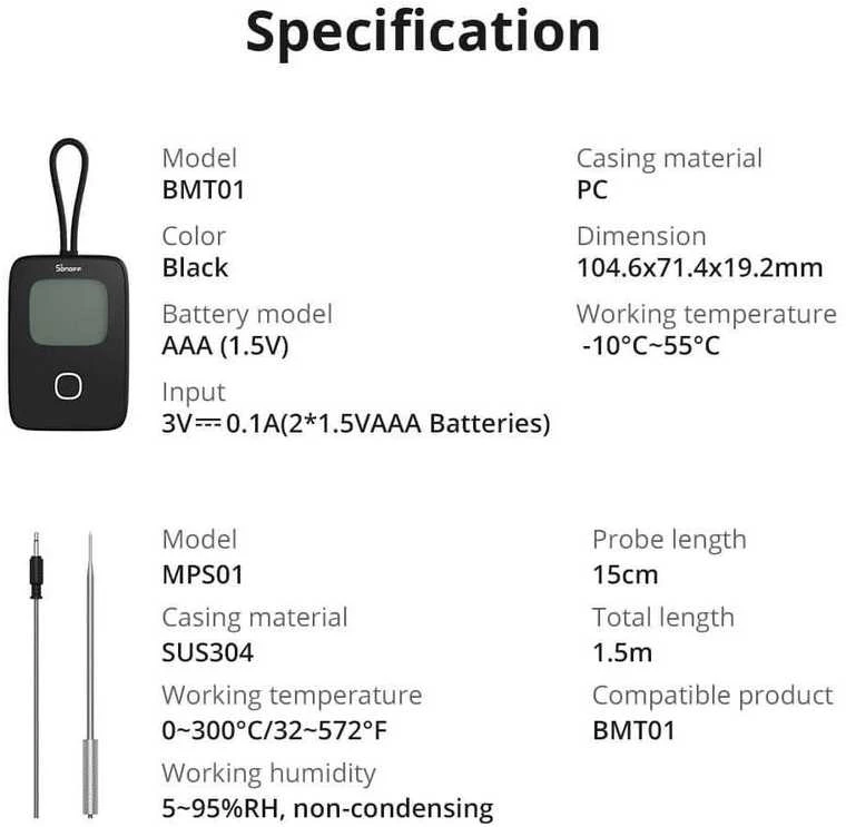 Sonoff BMT01 BBQ išmanusis Bluetooth termometras