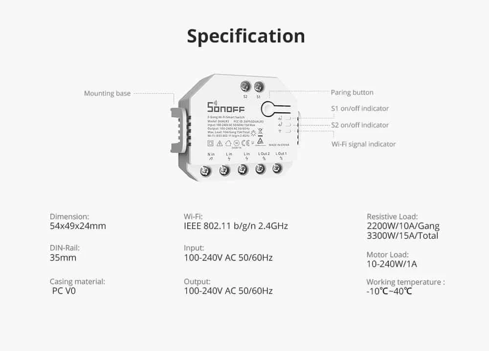 Išmanusis jungiklis WiFi Sonoff Dual R3