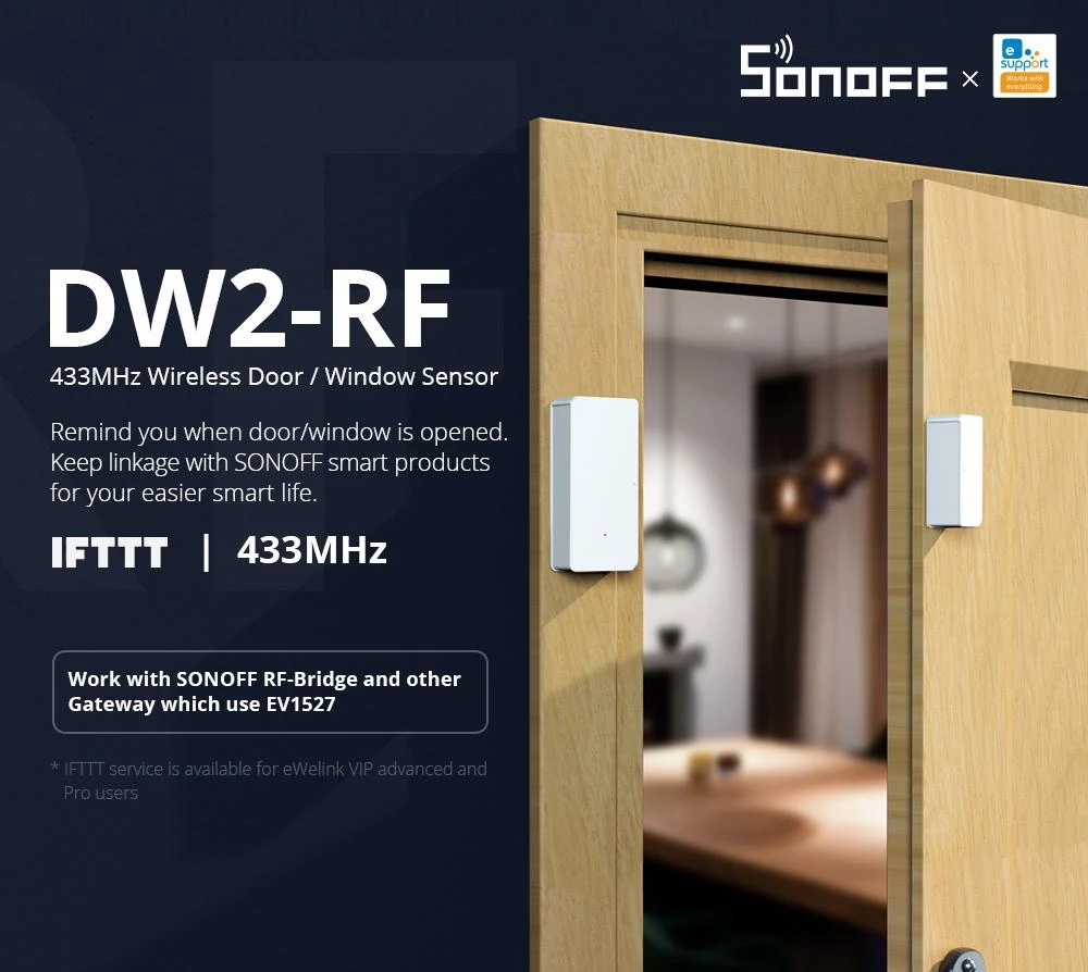 Sonoff DW2 durų ir langų atidarymo jutiklis RF433MHz