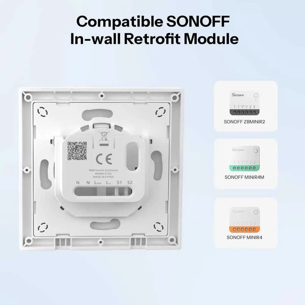 Sonoff E1GS Fusion serijos 1 klavišo mygtukas, baltos spalvos