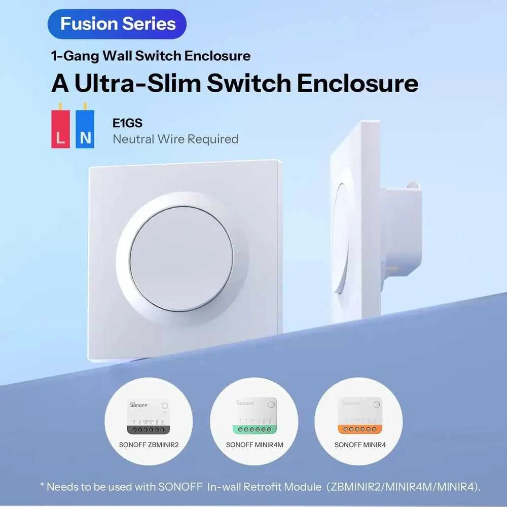 Sonoff E1GS Fusion serijos 1 klavišo mygtukas, baltos spalvos