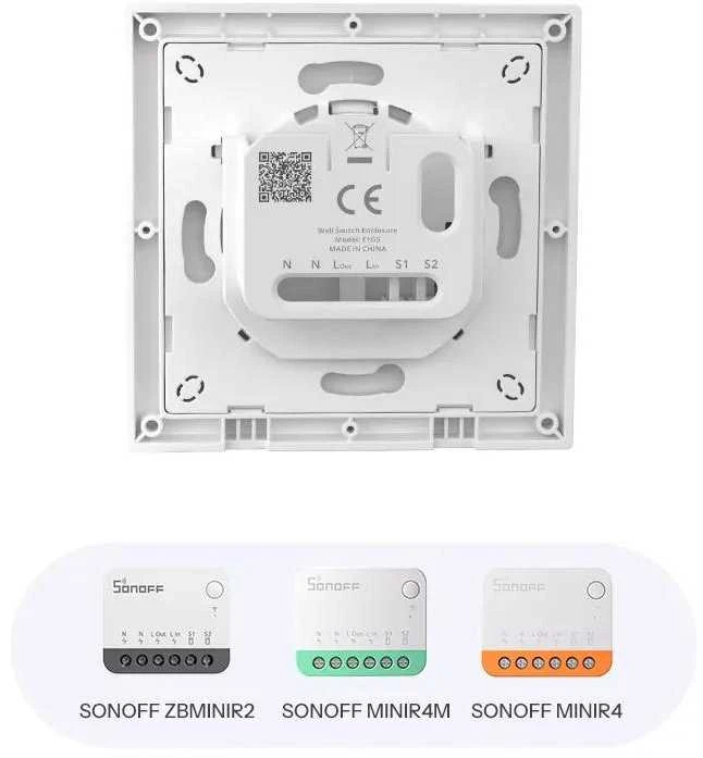 Sonoff E1GS Fusion serijos 1 klavišo mygtukas, baltos spalvos