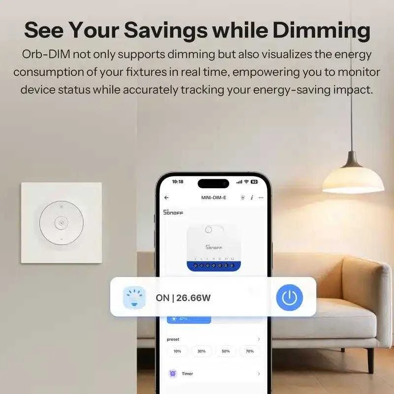Sonoff Fusion serijos Orb-DIM 1 kanalo Matter over Wi-Fi dimeris