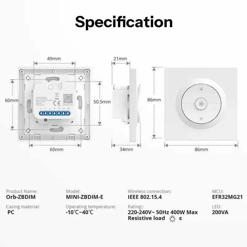 Sonoff Fusion serijos Orb-DIM 1 kanalo Zigbee šviesos reguliatorius (dimeris)