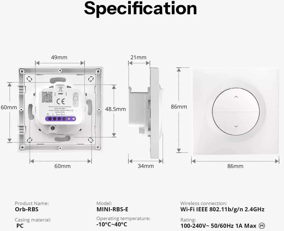Sonoff Fusion serijos žaliužių/užuolaidų jungiklis, baltos spalvos