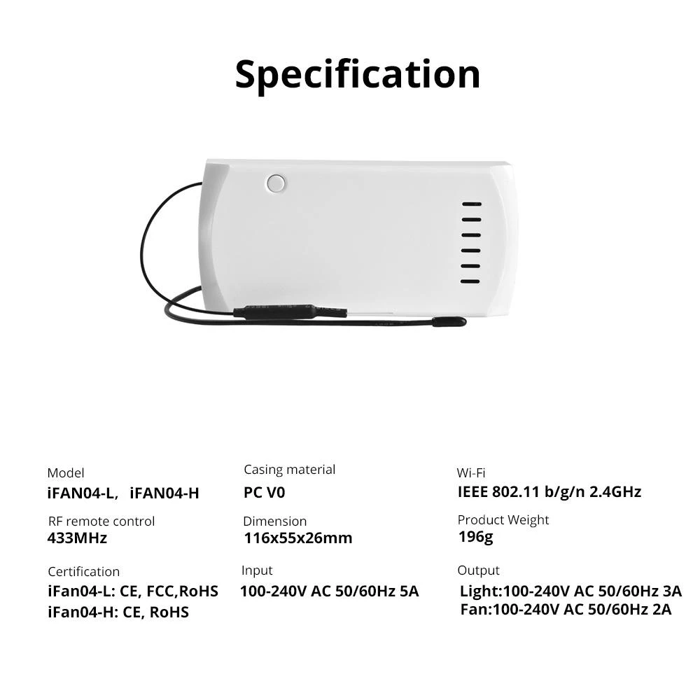 SONOFF iFan04-H Wifi ventiliatoriaus ir šviestuvo reguliatorius