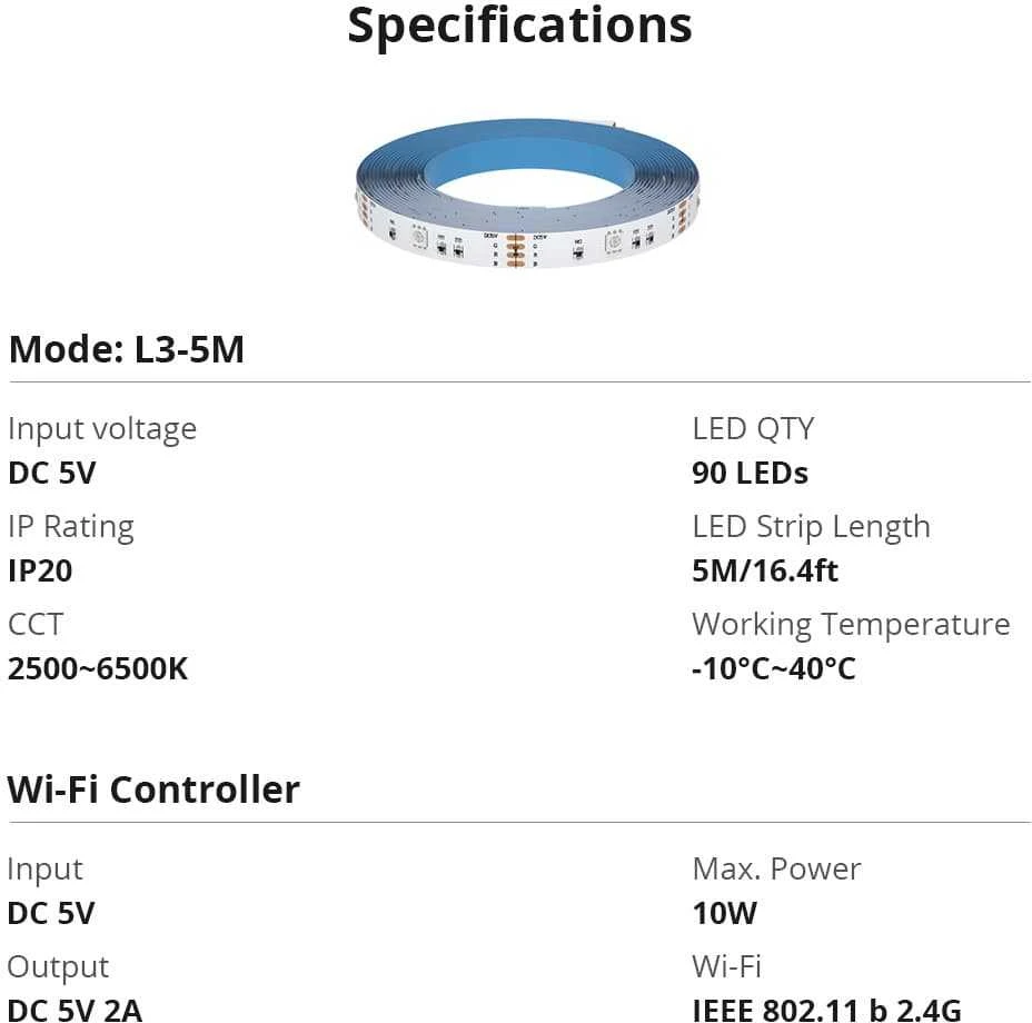 Sonoff L3 RGB Wifi Led juostos komplektas 5 m