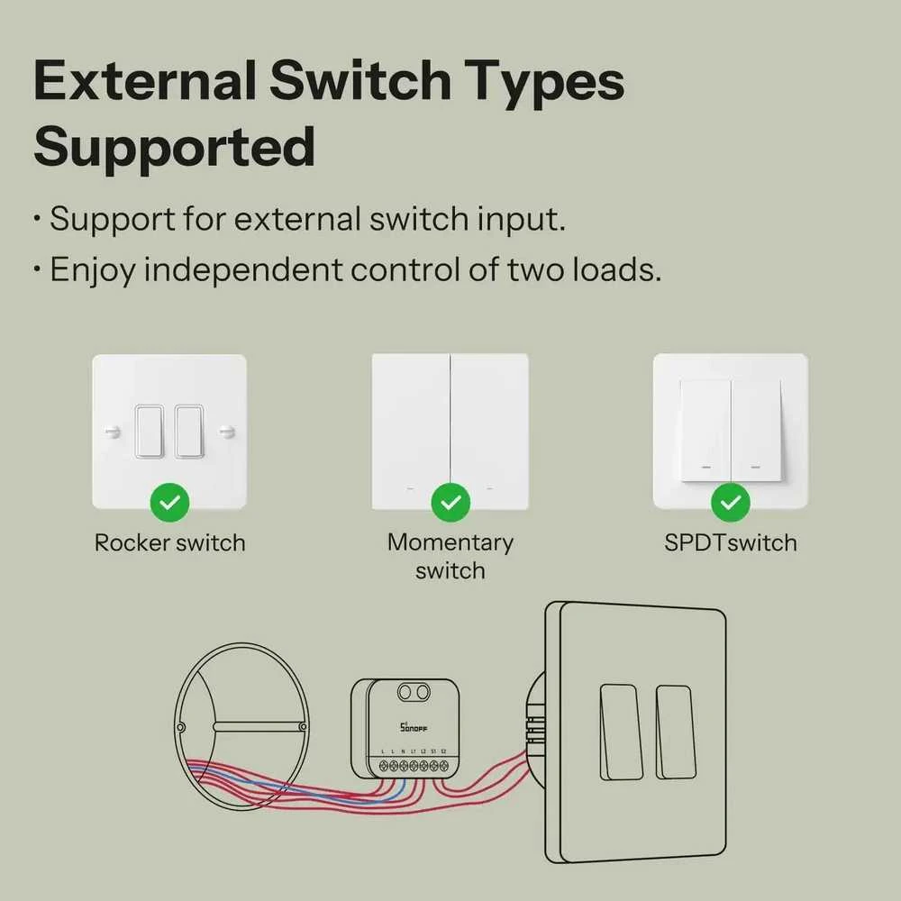 Sonoff Mini Duo 2 kanalų Wifi išmanioji relė, Matter