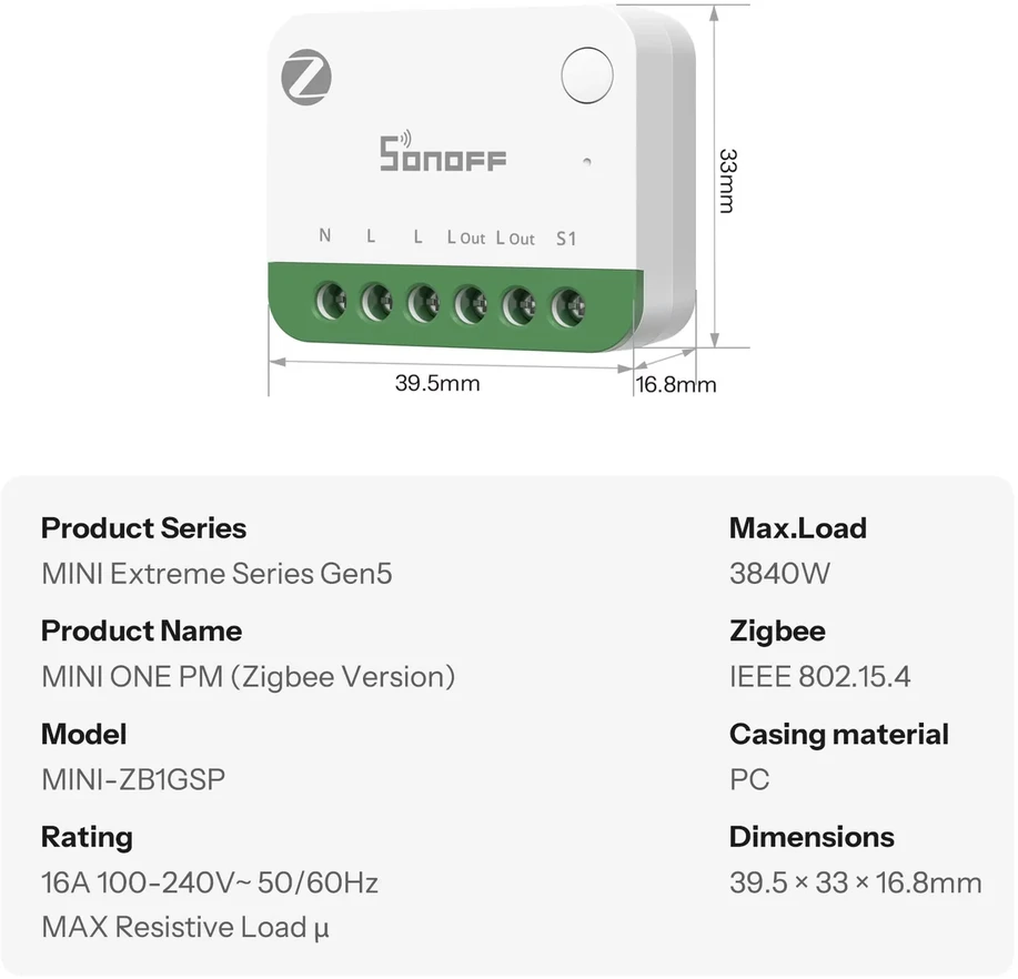 SONOFF MINI ONE PM (MINI-ZB1GSP) Zigbee išmanioji relė