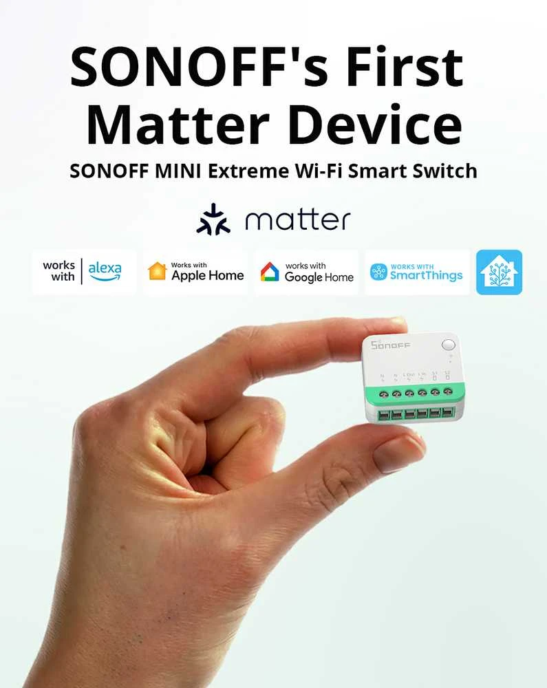 Sonoff MINI R4M Wifi relė suterinama su Matter (MINIR4M)