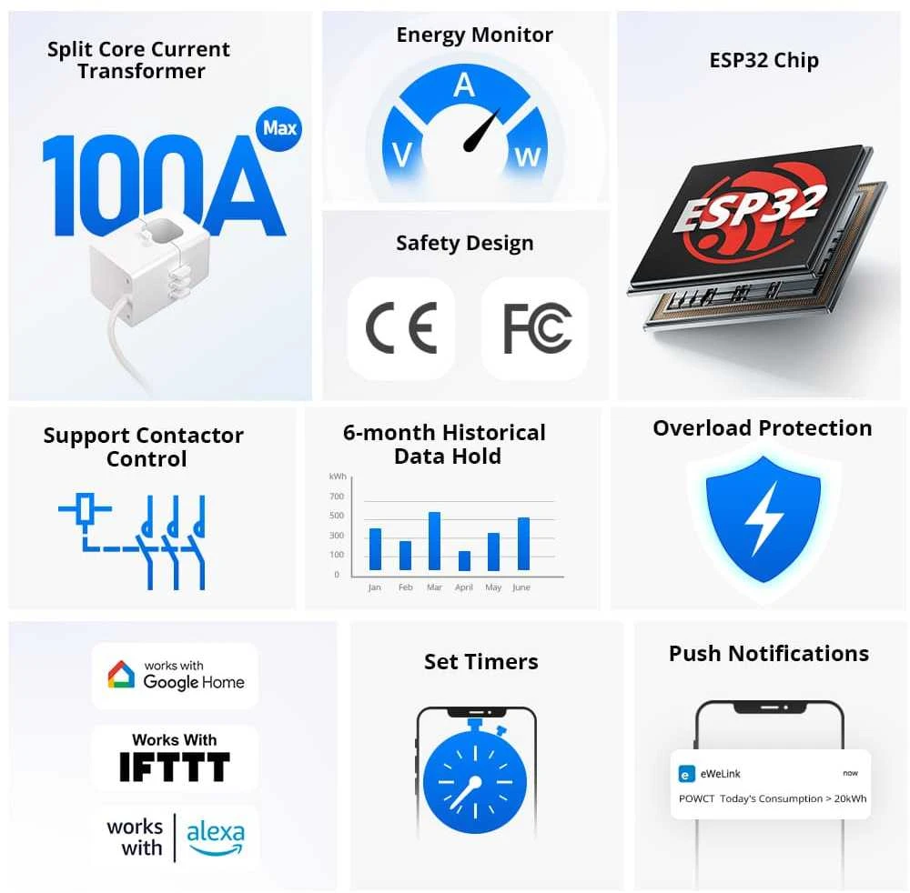 Sonoff POWCT išmanusis 1 kanalo Wifi energijos matuoklis 100A