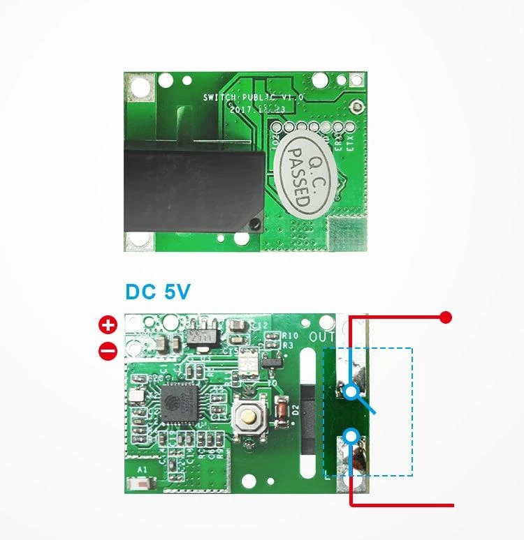 SONOFF RE5V1 Išmanusis Wi-Fi 5V relinis modulis su impulso bei savaiminio užrakto režimais