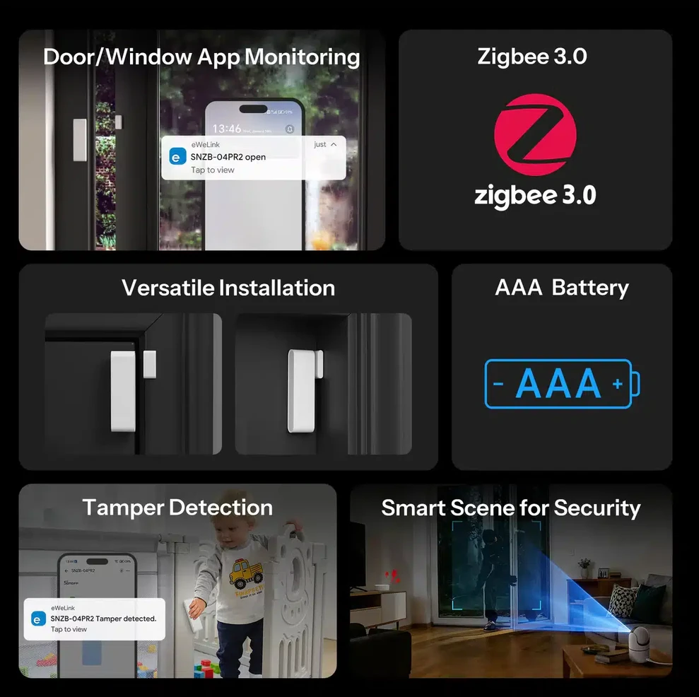 SONOFF SenseGuard DW Gen2 durų langų Zigbee magnetinis sensorius