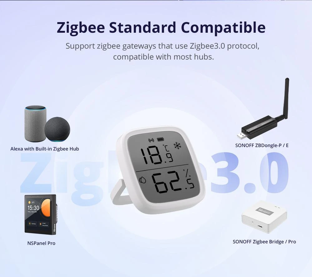 Sonoff SNZB-02D Zigbee 3.0 temperatūros ir drėgmės sensorius su LCD ekranu