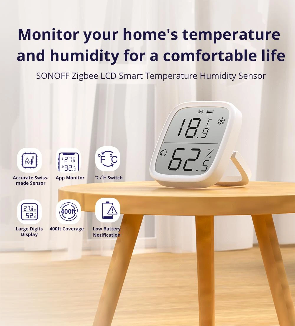 Sonoff SNZB-02D Zigbee 3.0 temperatūros ir drėgmės sensorius su LCD ekranu