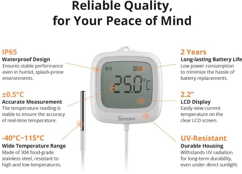 Sonoff SNZB-02LD Zigbee 3.0 temperatūros belaidis sensorius IP65