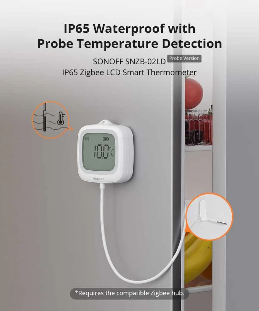 Sonoff SNZB-02LD Zigbee 3.0 temperatūros belaidis sensorius IP65