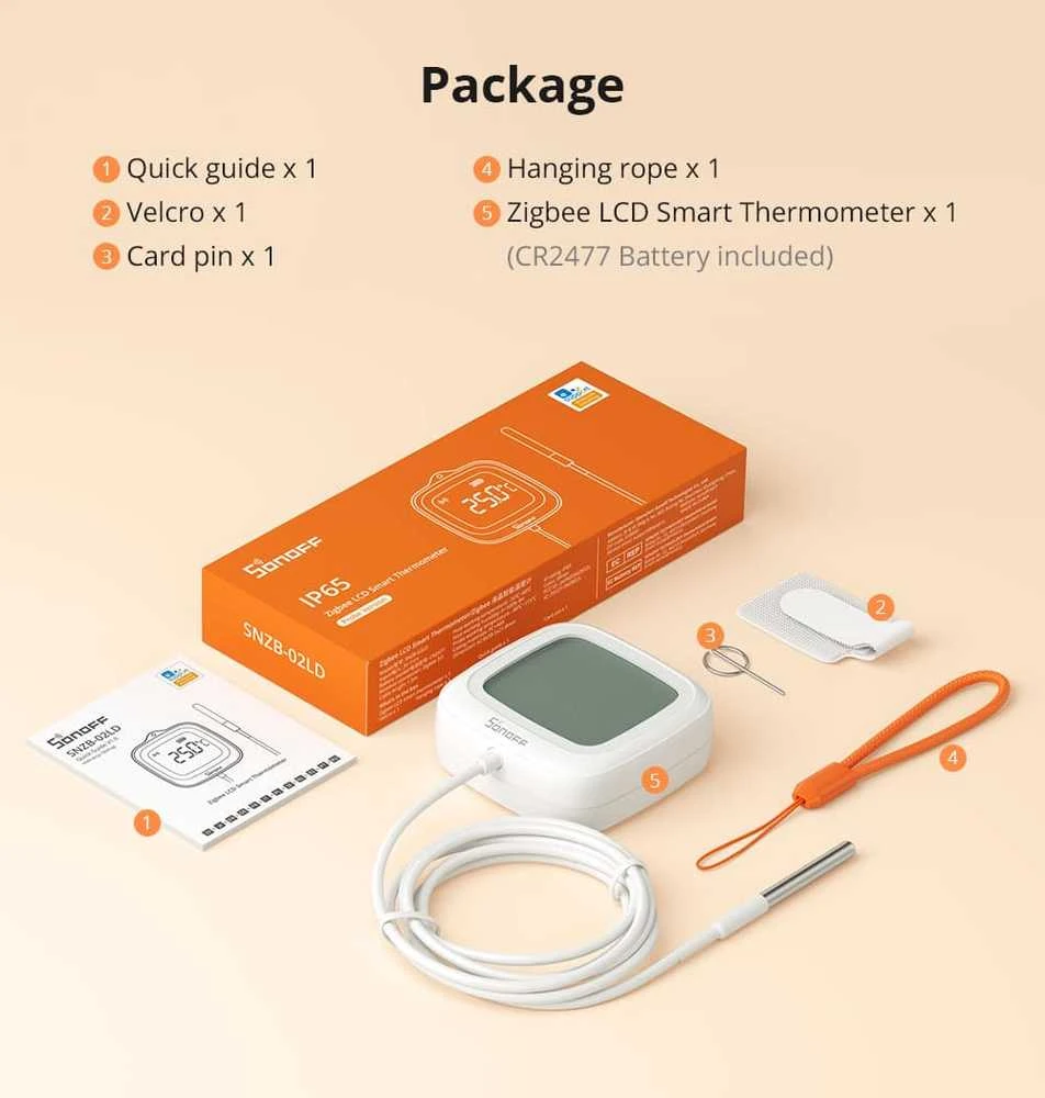 Sonoff SNZB-02LD Zigbee 3.0 temperatūros belaidis sensorius IP65