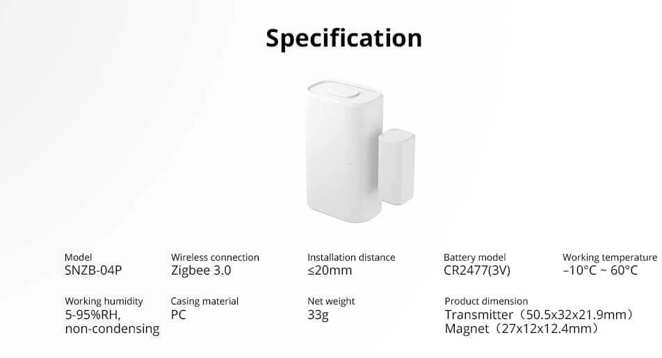 SONOFF SNZB-04P Zigbee Durų/langų magnetinis sensorius