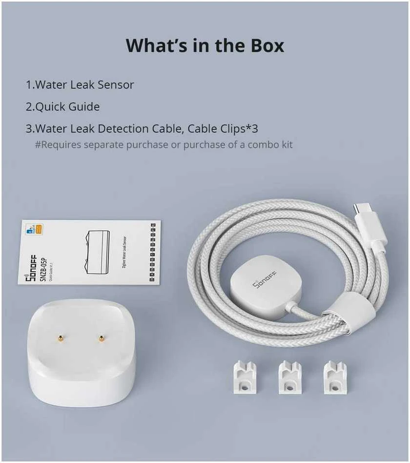 Sonoff SNZB-05P IP67 Zigbee vandens nuotėkio jutiklis su prailginamuoju laidu