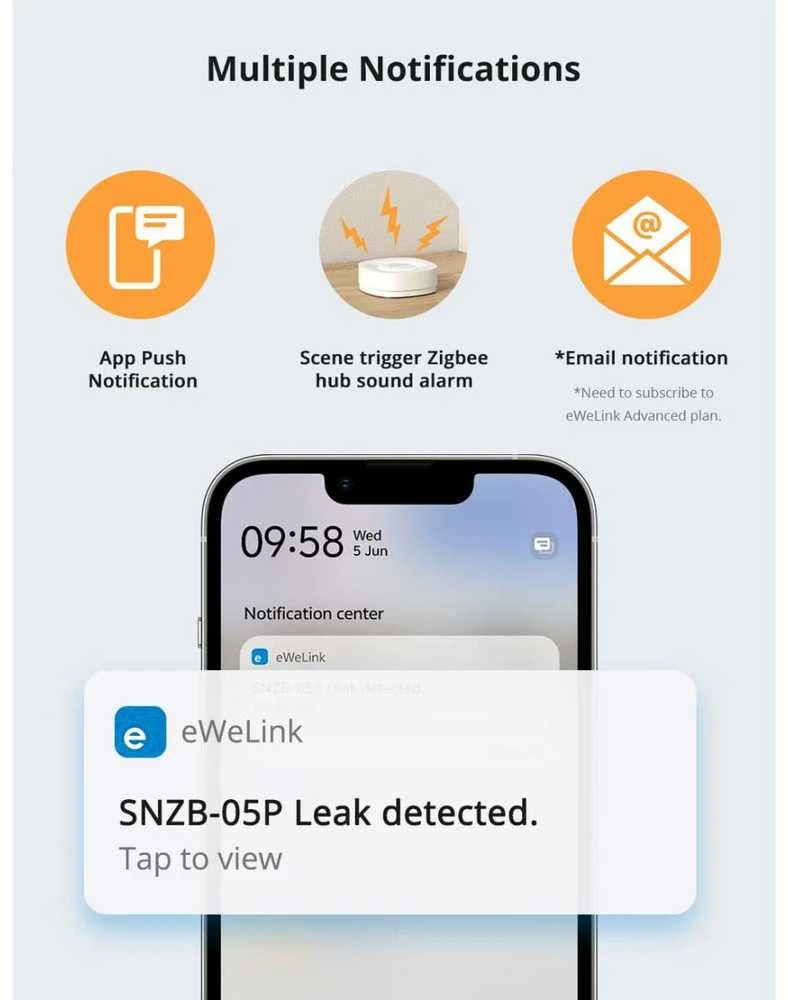 Sonoff SNZB-05P IP67 Zigbee vandens nuotėkio jutiklis su prailginamuoju laidu