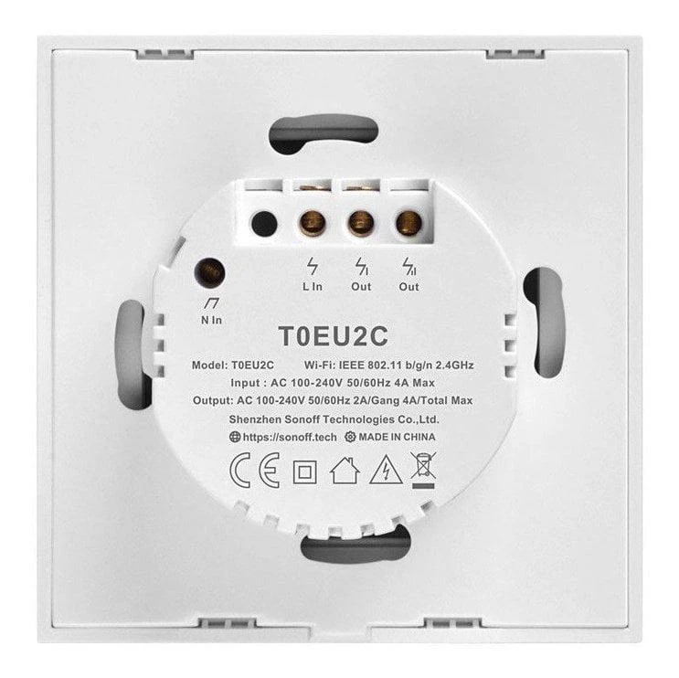 Sonoff T0EU2C-TX 2 kanalų sieninis jungiklis 230VAC 600W