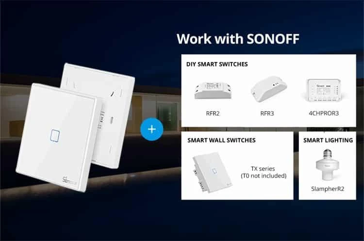 Sonoff belaidis 433MHz išmanusis sieninis jungiklis T2EU2C-RF 2 kanalų