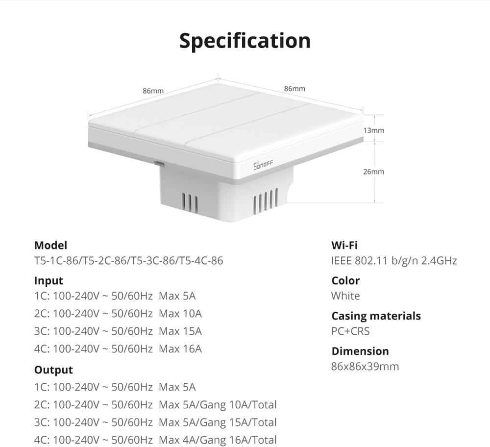 Sonoff T5 Ultimate WiFi eWelink remote jutiminis 4 kanalų jungiklis