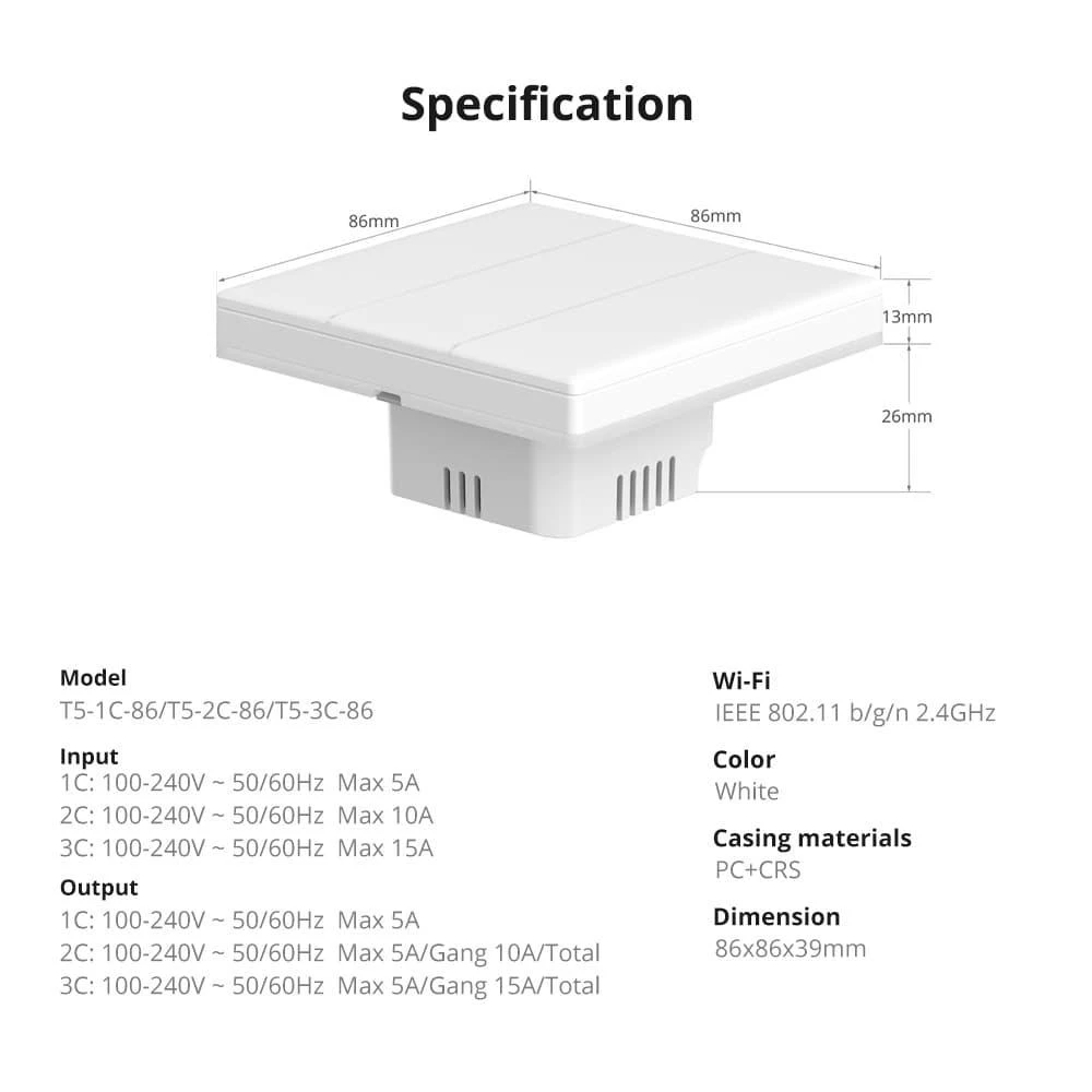 Sonoff TX T5 Ultimate WiFi eWelink remote jutiminis 1 kanalo jungiklis