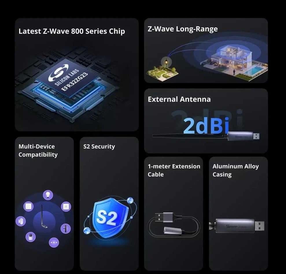 „Sonoff Z-Wave 800 Dongle Plus“ USB adapteris (Dongle-PZG23)