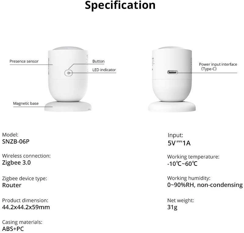 Sonoff SNZB-06P Zigbee 3.0 microwave būvio sensorius