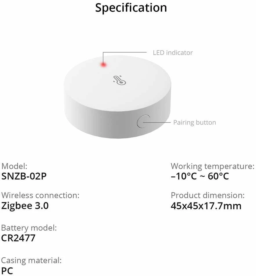 Sonoff SNZB-02P Zigbee 3.0 temperatūros ir drėgmės sensorius