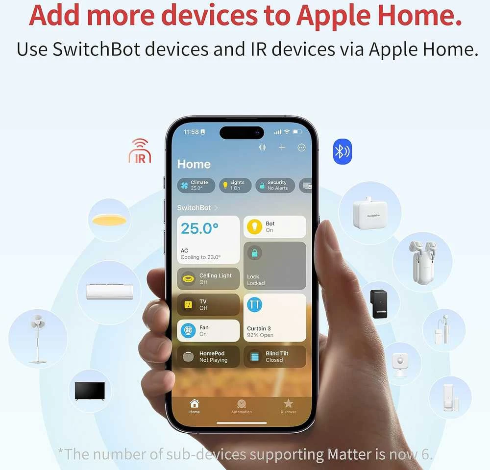 Matter Smart nuotolinio valdymo pultas SwitchBot Hub 2 WiFi HomeKit BLE IR