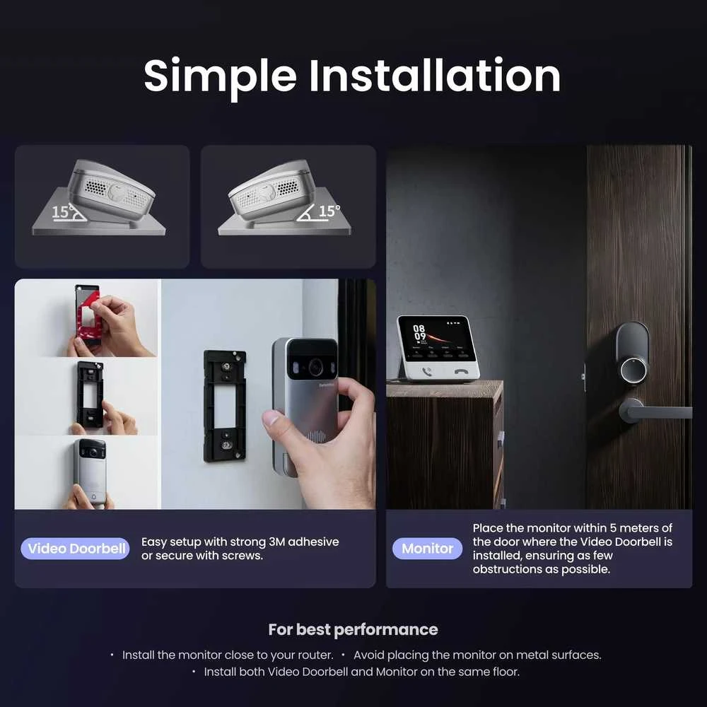 SwitchBot Video Doorbell – 2K vaizdo skambutis su vidaus monitoriumi ir spynos valdymu